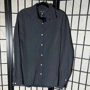 H&M Men’s Navy Blue Polka Dot Long-Sleeve Shirt